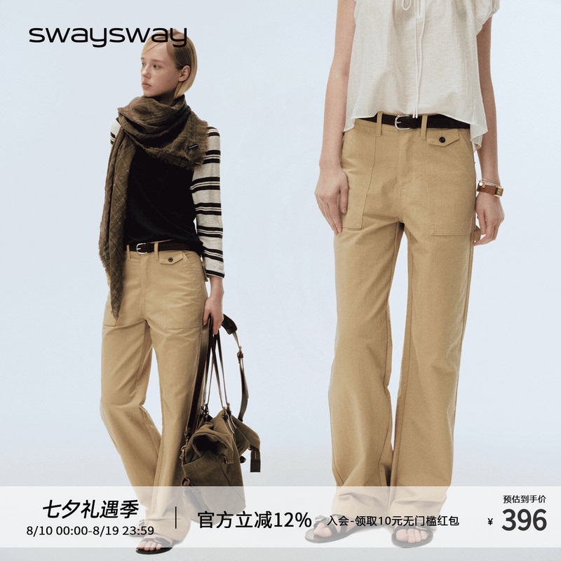 【Dong Life】Swaysway “Long Vacation” Washed Straight-Leg Wide-Leg Retro Workwear Casual Pants