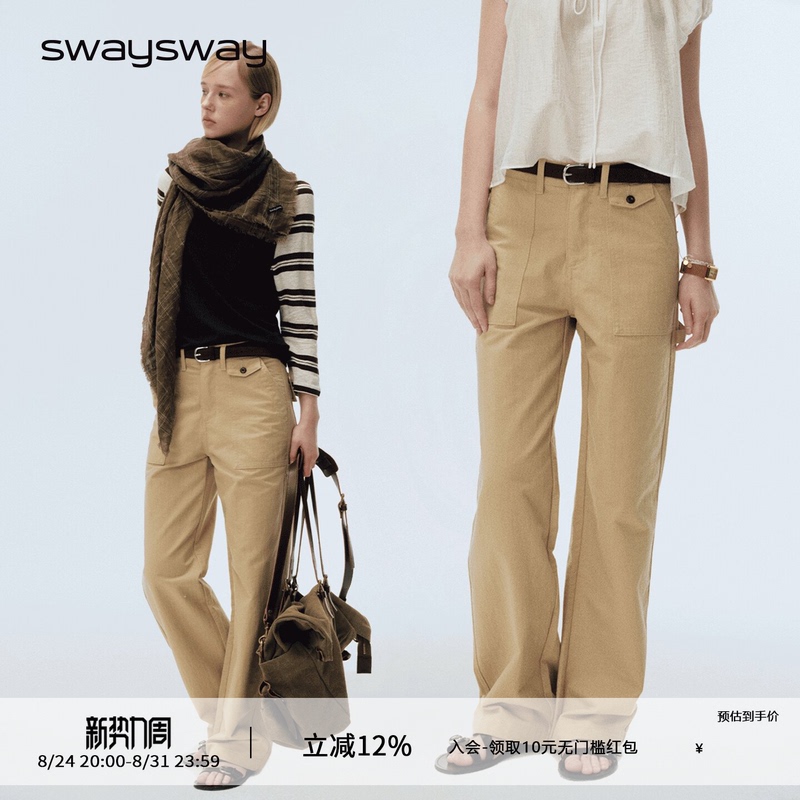 【Dong Life】Swaysway “Long Vacation” Washed Straight-Leg Wide-Leg Retro Workwear Casual Pants