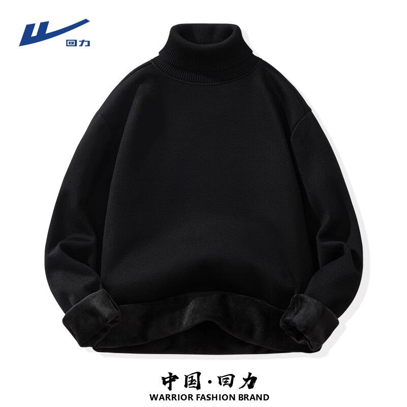 Warrior メンズ 冬用 フリース裏地付き 厚手 暖かい 背中開きセーター ハイネック裏地と毛玉になりにくいウールベースレイヤー