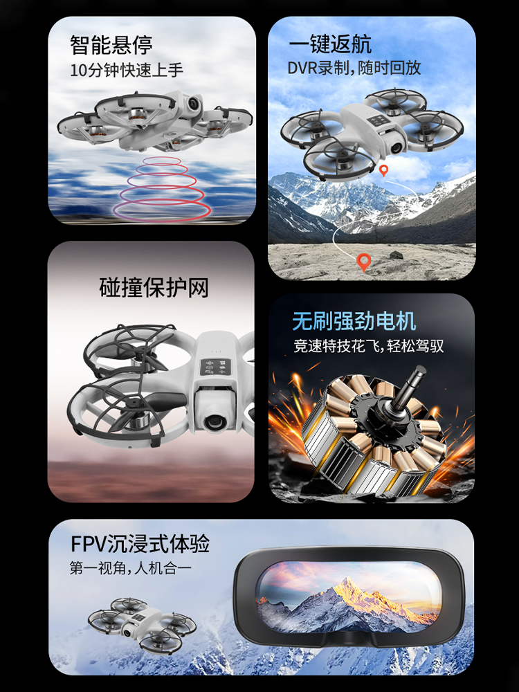 Alien Country H36 Remote Control Drone with Vr Glasses for Immersive Experience, Aerial Photography, Remote Control Aircraft, Quadcopter, Looping Drone, Flying Drone, Small Toy for Elementary School Students, Boys' Beginner Toy