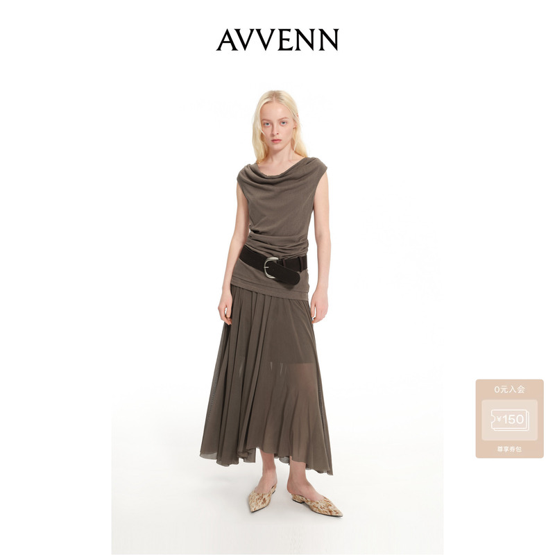 [New Product] Avvenn Layered Two-Piece Set with Drapey Long Dress Ak31101687