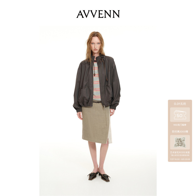 [New Product] Avvenn Adjustable Collar Stand-Up Collar Loose Casual Jacket Ak70110794