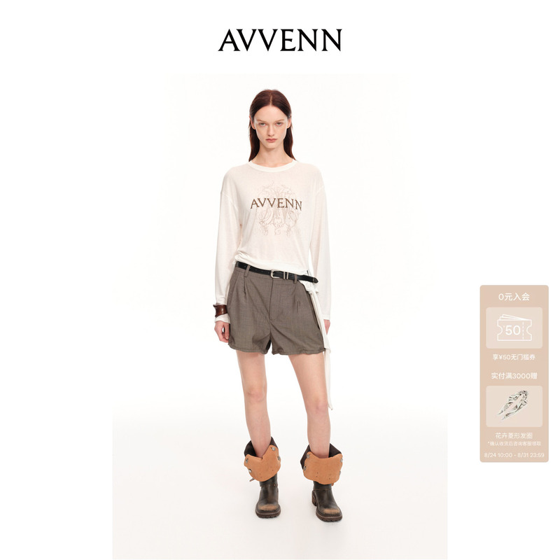 [New Product] Avvenn Dropped Shoulder Embroidered Lace-Up Back Elastic Long-Sleeve T-Shirt Ak71001501