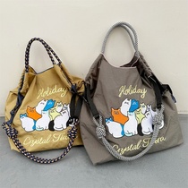 December new Korean and Japanese style Ferris wheel embroidered environmentally friendly cloth bag womens ballchain nylon portable shoulder crossbody