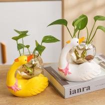 Creative green radish hydroponic vase living room office desktop small ornaments cute swan water-cultured ceramic flower pots