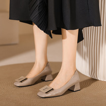 2024 Spring and Summer New Patent Leather Square Toe Shoes Womens Genuine Leather French Shallow Mouth Two-Wear Comfortable Commuting Work High Heels