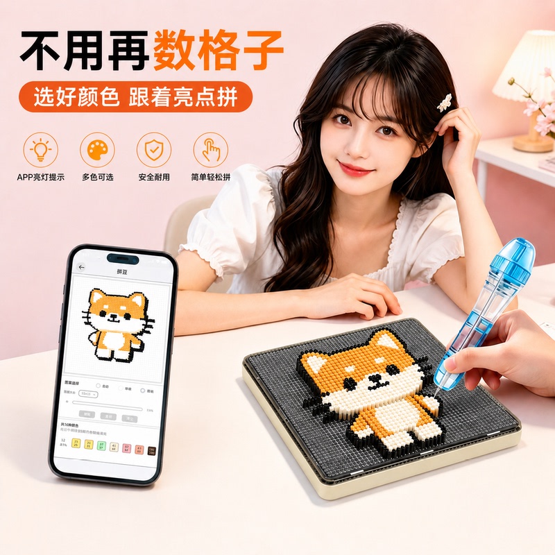 Smart Bead Board App Lights up to Guide Beginners, Kidsren's DIY Handmade Electronic Bead Board, 2.6mm Large Size, 104 Pegs Smart Bead Board App Lights up to Guide Beginners, Kidsren's DIY Handmade Electronic Bead Board, 2.6mm Large Size, 104 Pegs