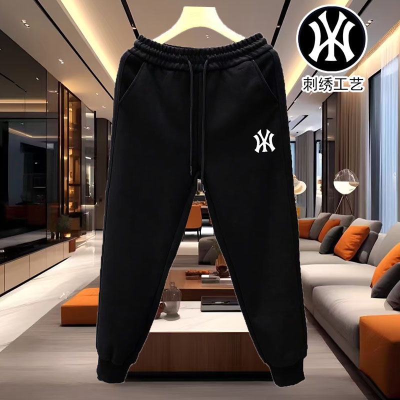 Autumn and Winter Unisex Embroidered Jogger Pants Couple Sports Elastic Solid Color Cotton Pants Black Casual Long Pants for Men