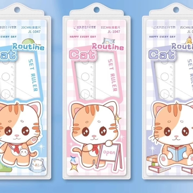 New Cartoon Student 20cm Ruler Set with Cute Animal Shapes, Triangle Ruler, Protractor, Stationery Supplies