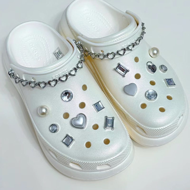 New Crocs Shoe Accessories: Pearl Silver Chain Metal DIY Textured Genuine Decorative Accessories