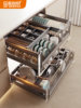 Pull-Out Kitchen Cabinet Drawer-Type Double-Layer Bowl Basket 304 Stainless Steel Kitchen Cabinet Pull-Out Dish Rack Cupboard