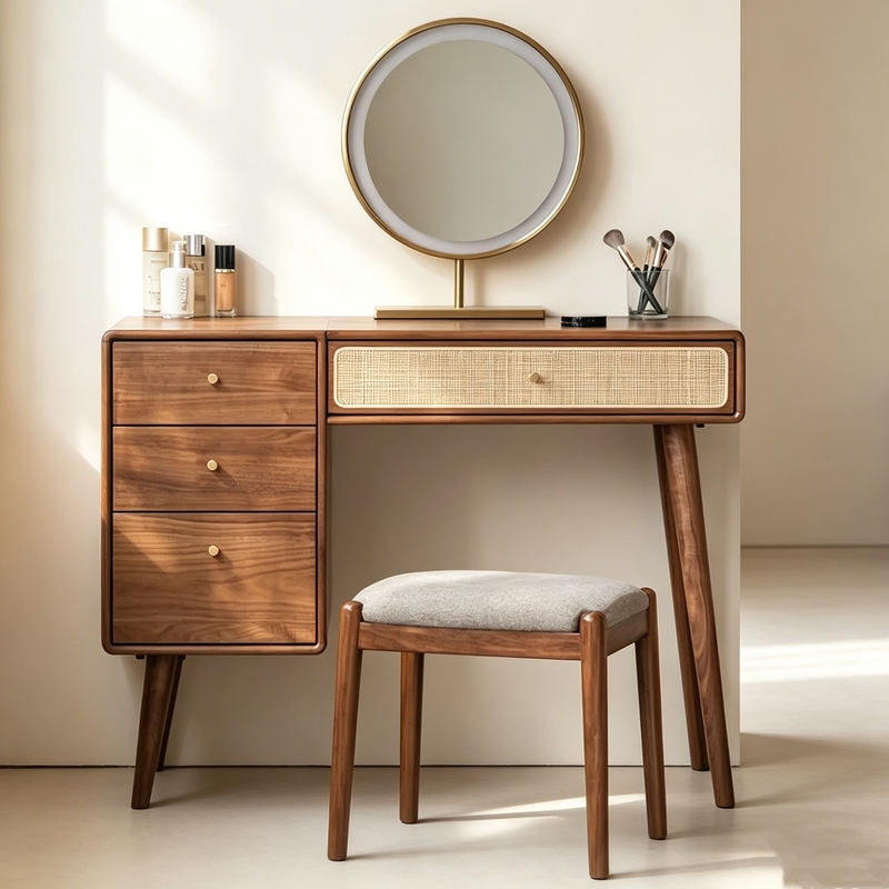 Medieval Style Solid Wood Dressing Table Bedroom Simple Modern Makeup Table Integrated Dresser Storage Cabinet Makeup Mirror
