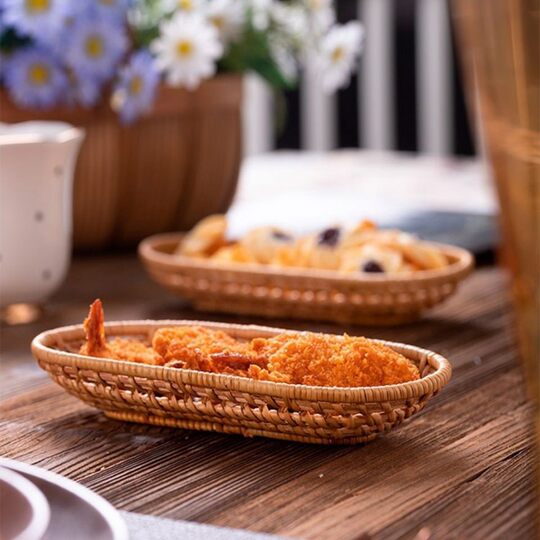 Autumn rattan storage fruit basket hand-woven hollow living room desktop basket breakfast bread cake snack snack tray