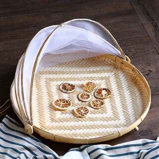 Bamboo Woven Products: Dustpan, Drying Tray, Mosquito-Proof Dining Table, Fly-Proof with Net, Food Cover, Steamed Bun Storage Basket, Handmade Fruit Basket