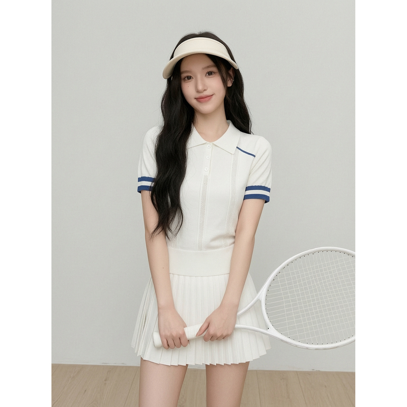 Sweet Tennis-Style Suit for Women, Summer Slim-Fit, High-End Casual Polo Shirt, Short-Sleeved Pleated Skirt Two-Piece Set Sweet Tennis-Style Suit for Women, Summer Slim-Fit, High-End Casual Polo Shirt, Short-Sleeved Pleated Skirt Two-Piece Set