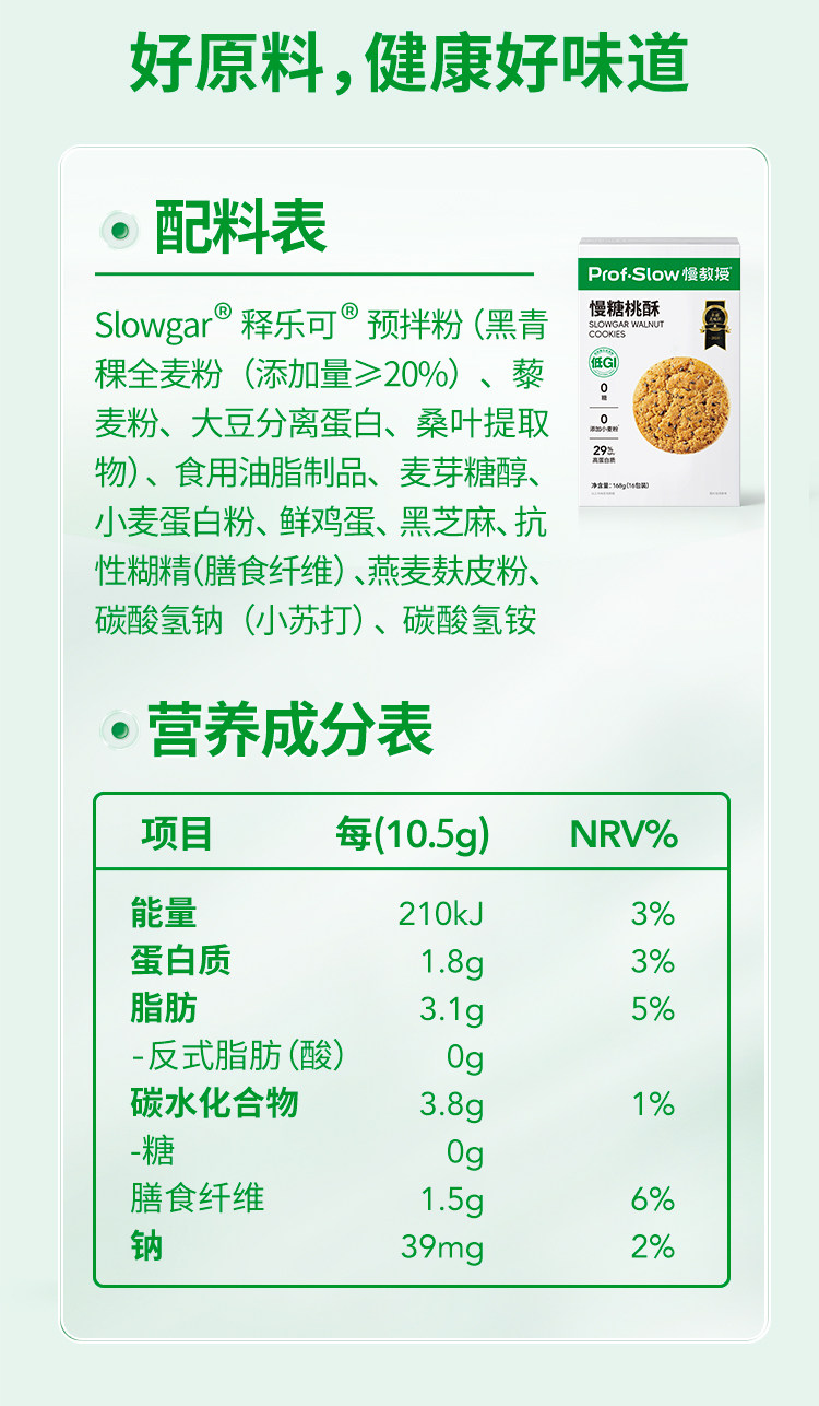 【中国直邮】 慢教授 低GI慢糖桃酥 168g