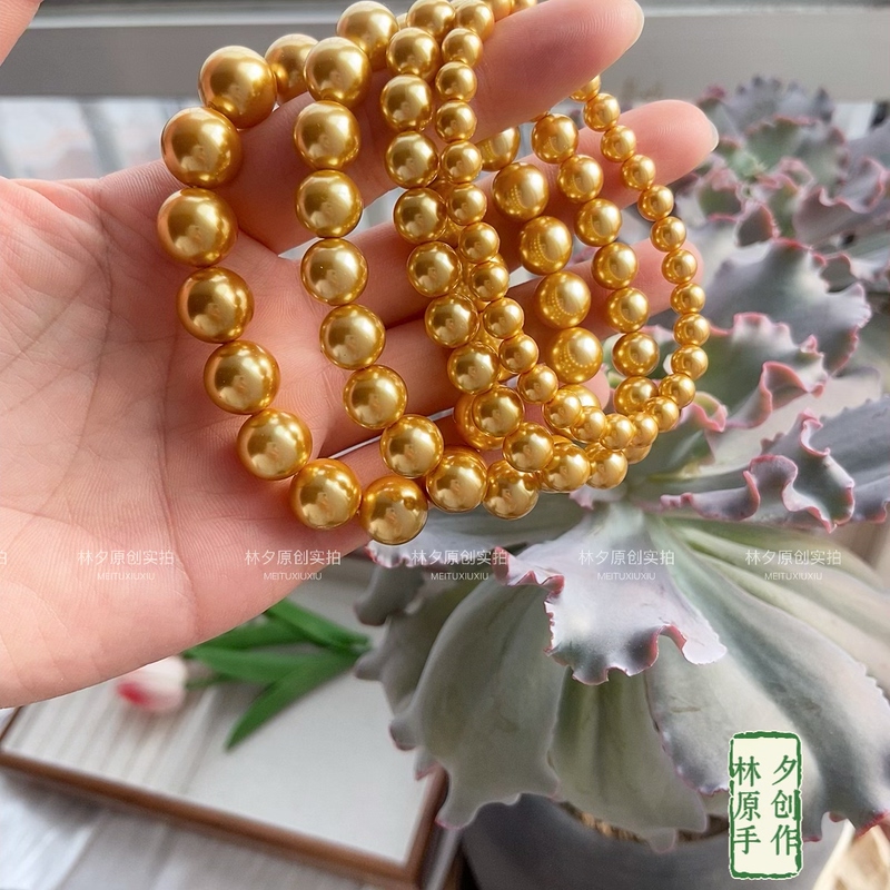 Original Design South Sea Gold Pearl Bracelet with Thick Gold Mother-Of-Pearl, Niche High-End Light Luxury Versatile Bracelet