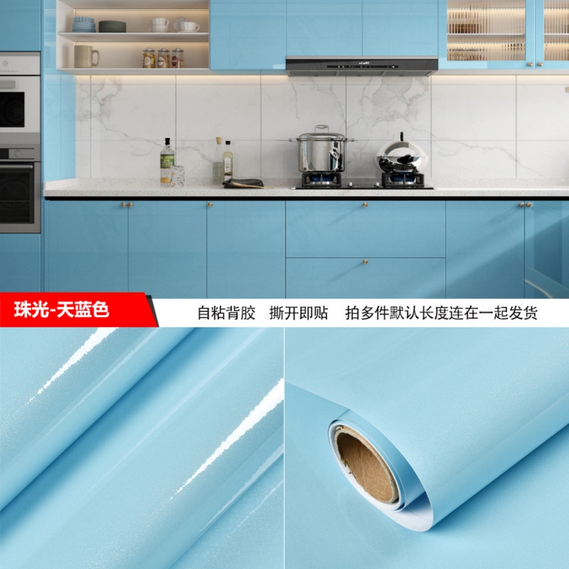 Cabinet Stickers Furniture Renovation Wardrobe Film Desktop Blue Cabinet Door Self-Adhesive Kitchen Oil-Proof Waterproof Paint Thickened