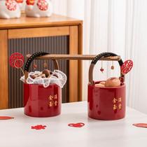 A complete collection of wedding supplies for descendants and grandchildren. Marriage decorations for weddings. Red dowry wedding buckets for the bride and groom.