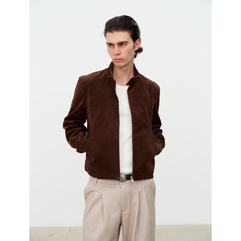 Sukchor Imported Faux Leather Velvet Vintage Reversible Structured Shoulder Jacket, Same Style as Nico Sukchor Imported Faux Leather Velvet Vintage Reversible Structured Shoulder Jacket, Same Style as Nico