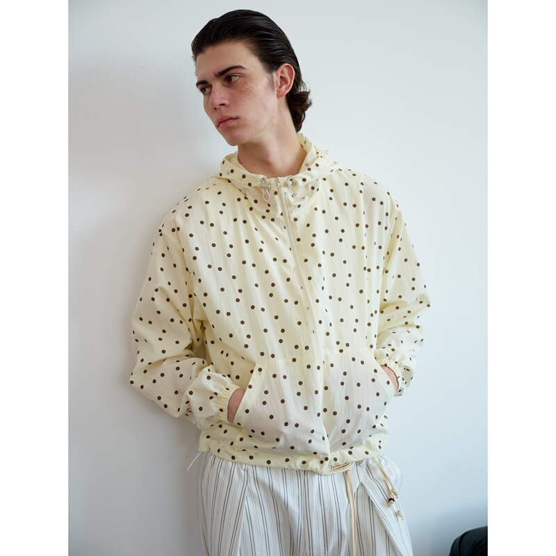 「Nico's Style」Sukchor Tencel Linen Yellow Polka Dot Summer Breathable Lightweight Hooded Sun Protection Thin Jacket