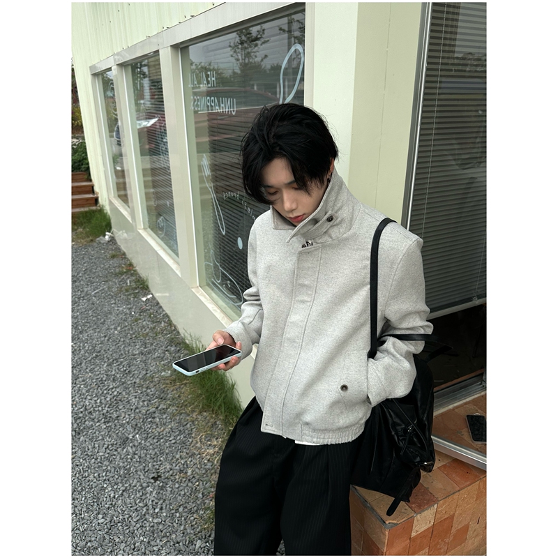 Sukchor 47% Wool Blended Colored Yarn White Honeycomb Texture High-Sensitivity Right-Shoulder Strength Jacket