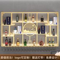 Bar wine cabinet Chinese style wall-mounted wrought iron wall-mounted wine rack storage rack wall-mounted restaurant wine display rack manufacturer