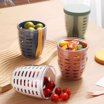 Drainable fruit cup with fork portable picnic box large capacity storage plastic cup sealed leak-proof salad box