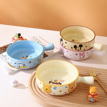 Ceramic cartoon high-value handle bowl household tableware dormitory rice bowl new rice soup