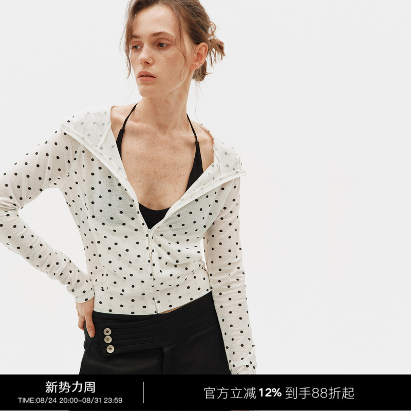 3Rd Lightweight Polka Dot Print Slim Fit Hooded Sweatshirt Casual Sun Protection Clothing