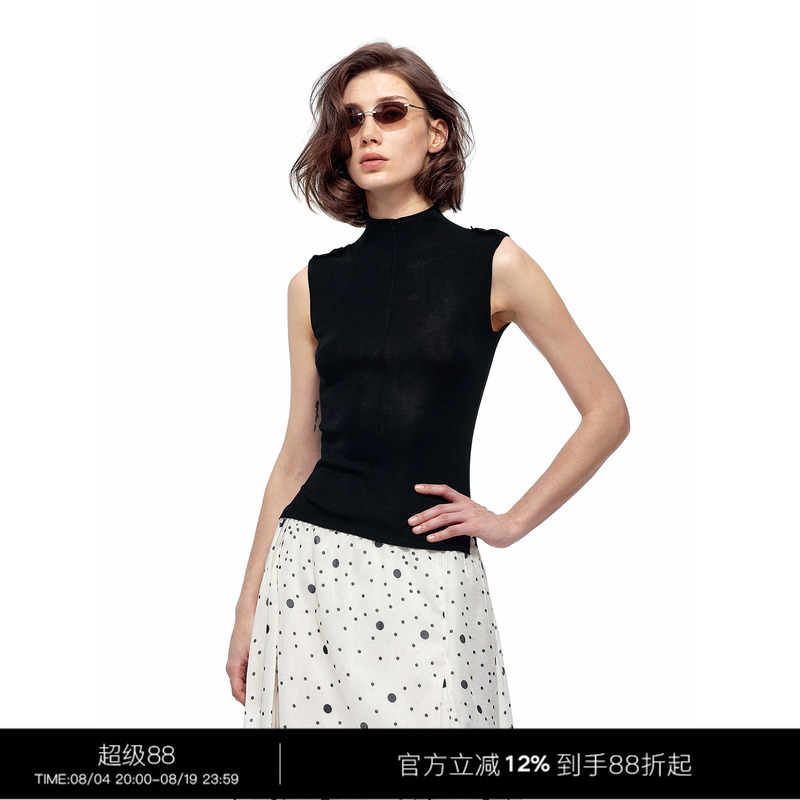 3Rd Lyocell Retro Turtleneck Sleeveless Knitted Top 3Rd Lyocell Retro Turtleneck Sleeveless Knitted Top