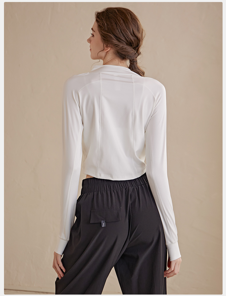 Koszulka do jogi z zamkiem błyskawicznym dla kobiet, długi rękaw, nowy styl na rok 2024, dopasowany krój, jesienno-zimowa koszulka fitness do biegania_voghion.com