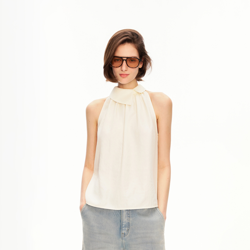 Redolence Tencel Acetate Sleeveless Halter Top for Women 2026 Summer New Casual and Dynamic Irregular Vest