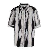 Five-point mid-sleeve printed shirt mens summer high-end Korean style slim and trendy handsome business casual short-sleeved shirt