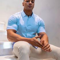 Mens business shirt showing muscles shirt showing muscles short-sleeved sports fitness formal fit elastic no ironing summer