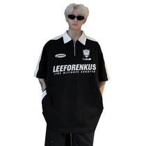 American high street vibe motorcycle short-sleeved mens half-zip T-shirt Polo shirt handsome high-end ice hockey uniform 7 three-quarter sleeves