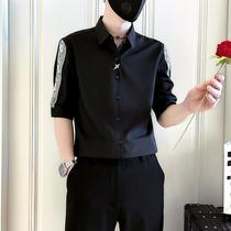 High-end embroidered shirt mens short-sleeved casual casual handsome summer thin ice silk shirt 2024 new mens tops