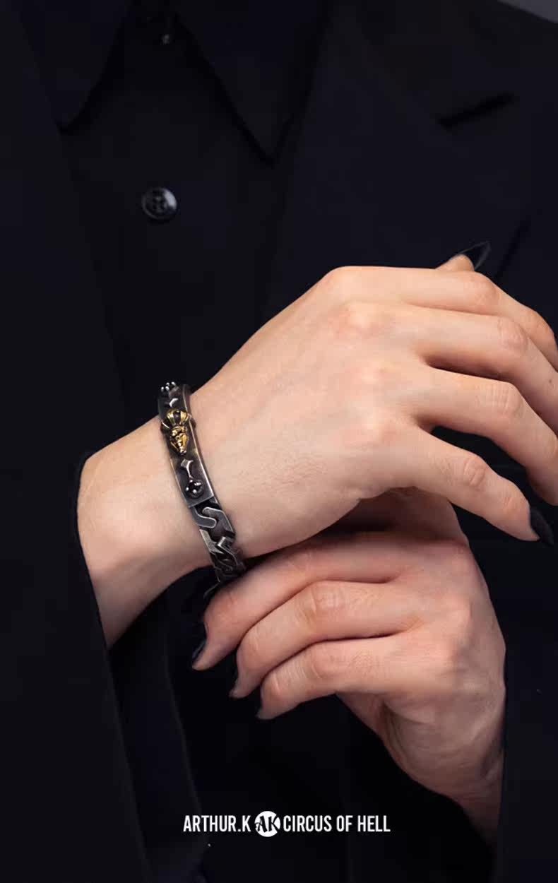银饰手链 arthur.k 道化师系列手工做旧925银御护皇冠骷髅小丑手錬不限量