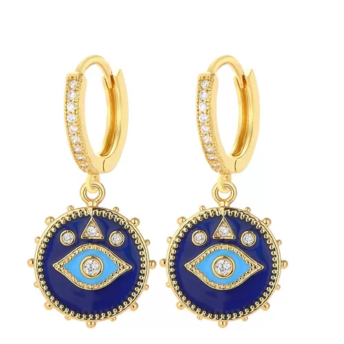 Сердце и турецкие злые голубые серьги для женщин настоящий золото