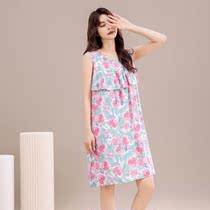 Anti-bulge pajamas womens suspender skirt summer large size cotton silk dress young mothers home sleeveless nightgown