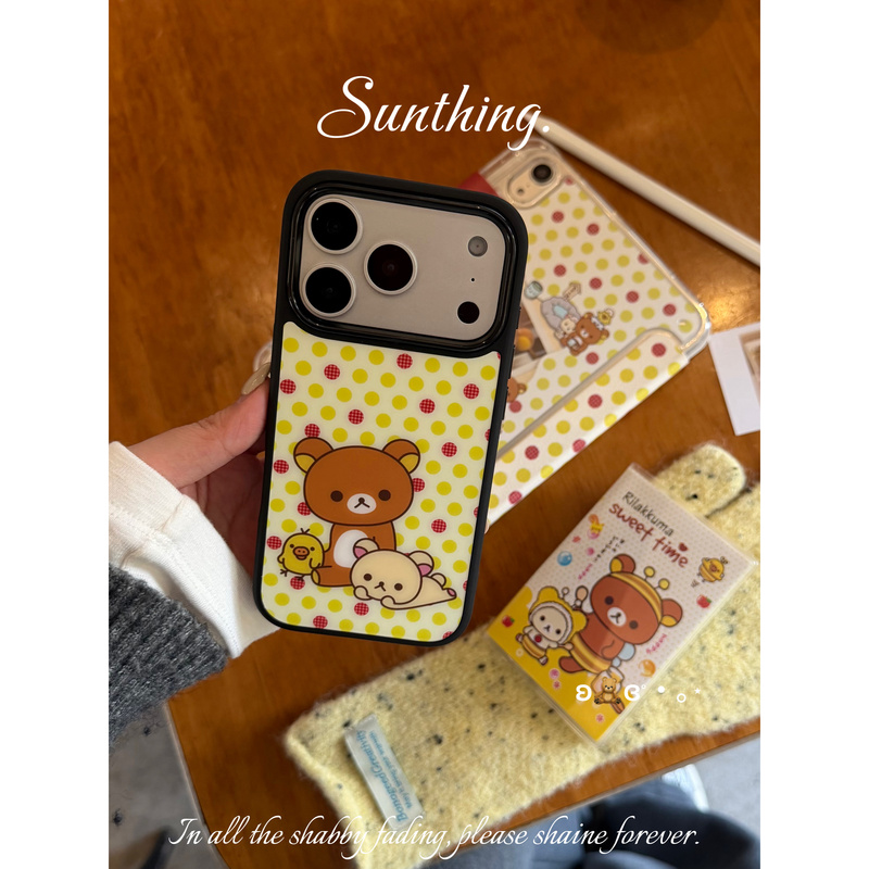 Sunthing/[Retro Rilakkuma] Black Frame Cute Illustration Frosted Back Panel Phone Case Suitable for Apple 17Promax17Pro1716Promax15Pro1314