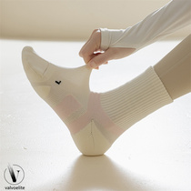 VALVOELITE contrasting color terry bottom sports socks womens breathable antibacterial mid-calf socks moisture-wicking badminton socks
