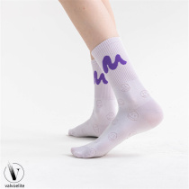VALVOELITE letter jacquard sports socks womens breathable antibacterial mid-calf socks moisture-wicking badminton socks