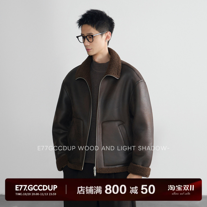 E77Gccdup `Old Winter in the Color of Sorrow` Matte Double-Sided Leather and Fur Integrated Vintage Motorcycle Jacket
