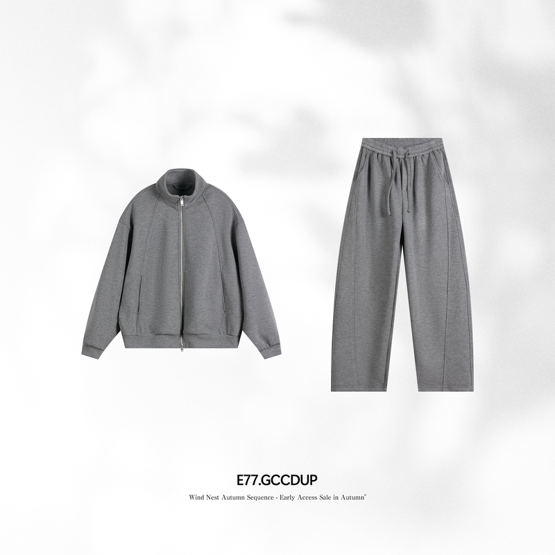 E77「Obidu」Wool Lyocell Soft Drape Stand-Up Collar Sweatshirt Casual Pants Sports Suit