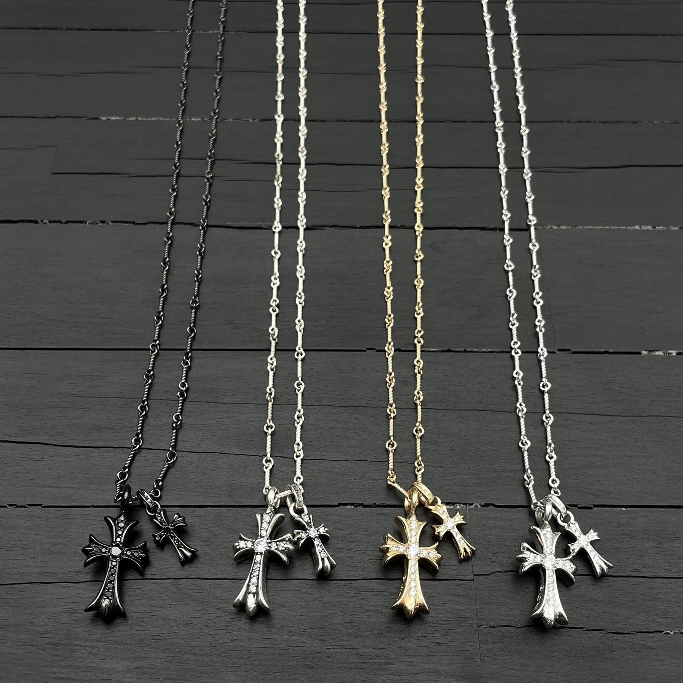 スターリングシルバーのダブルクロスネックレス、Yi Menglingの同系色パンクスタイルの金メッキダイヤモンドトレンドペンダント、男女兼用鎖骨チェーン