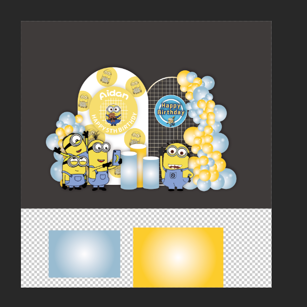 黄蓝色小黄人宝宝百天周岁生日宴气球派对布置kt板背景素材设计