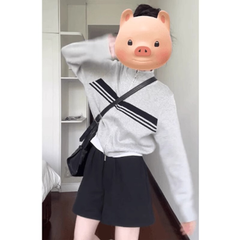 American Retro Lazy Style Zip-Up Sweater Jacket for Women, Suitable for Autumn and Winter, Can Be Worn as an Inner or Outer Layer, Knitted Cardigan Short Top