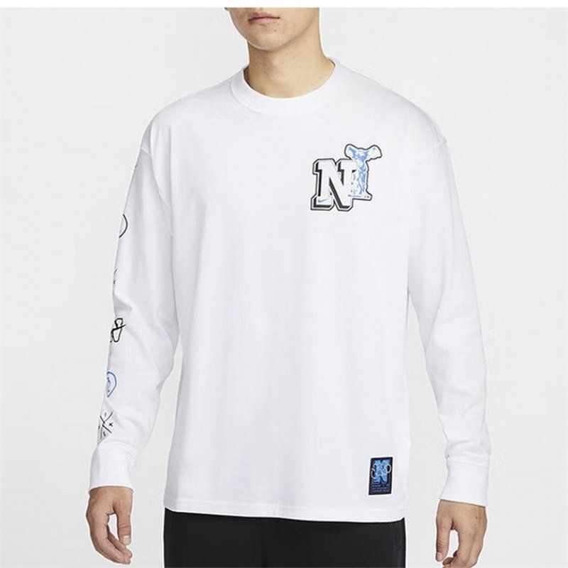 Nike Men's White Simple, Comfortable, Versatile Printed Casual Breathable Long-Sleeved T-Shirt Hj3306-100 Nike Men's White Simple, Comfortable, Versatile Printed Casual Breathable Long-Sleeved T-Shirt Hj3306-100