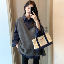 Maternity wear spring and autumn 2023 new sleeveless knitted vest layered with versatile mid-length V-neck vest to cover the buttocks
